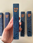 Blue Agatha granite bronze engraved letter mezuzah