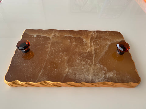 Onyx Brown irregular tray with acrylic handles