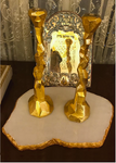 Snow white marble irregular board with gold