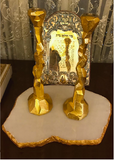 Snow white marble irregular board with gold