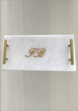 Snow white marble versatil tray with gold handles