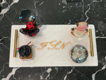 Snow white marble versatil tray with gold handles