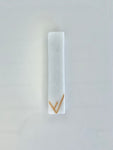 Snow white marble mezuzah with modern shin in gold