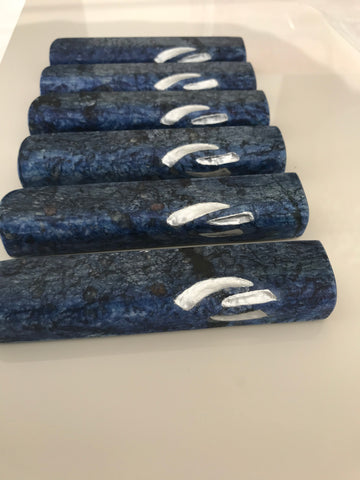 Blue agatha granite silver side letter mezuzah